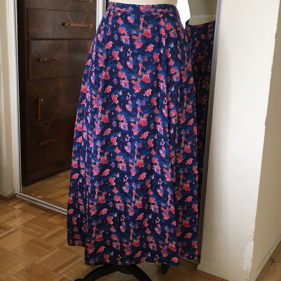 Tanya Taylor Wixson Floral Silk Midi Skirt, Navy - Picture 2 of 8